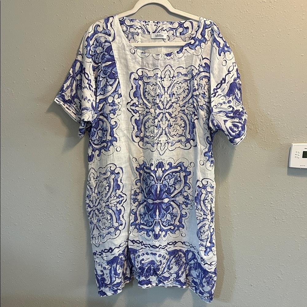 Idillio Positano 100% Linen Short Sleeve Mini Dress